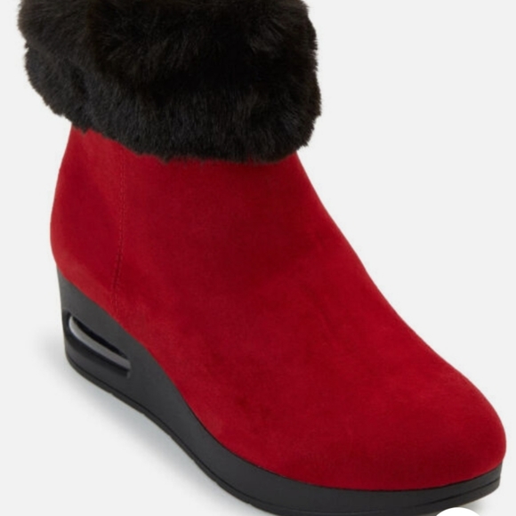 DKNY Abri Faux Suede Faux Fur Booties Red -6 - Picture 2 of 6